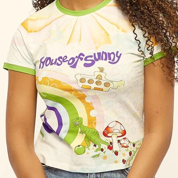 NWT House of Sunny Cropped Tee Mushroom Peace Unicorn Submarine Stars Bubble Sun - Picture 2 of 9